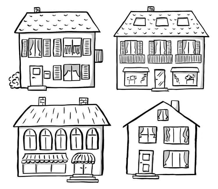 Cuatro bonitos dibujos de casas