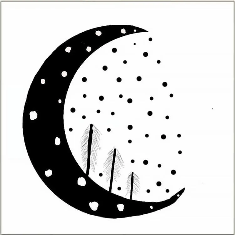 dessin de la lune avec des arbres