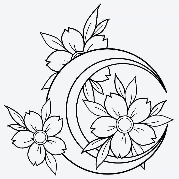 tetovaža z luno in cvetjem
