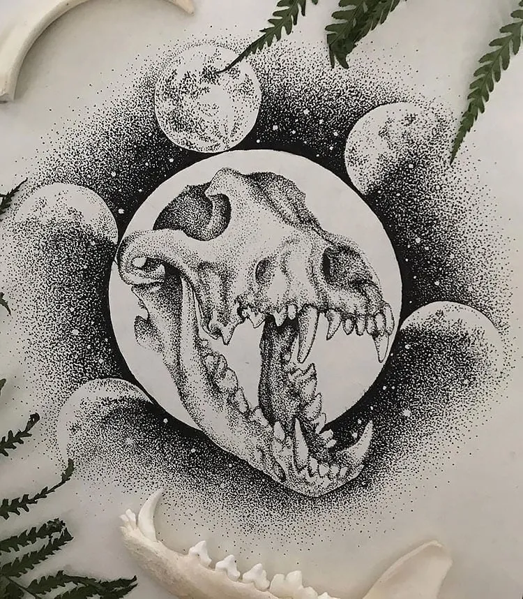 crâne de dinosaure avec lunes