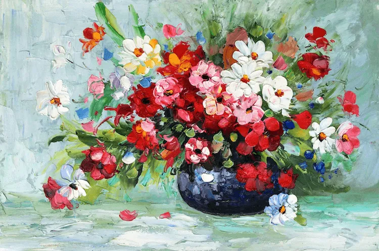 Vaza s pisanimi cvetovi