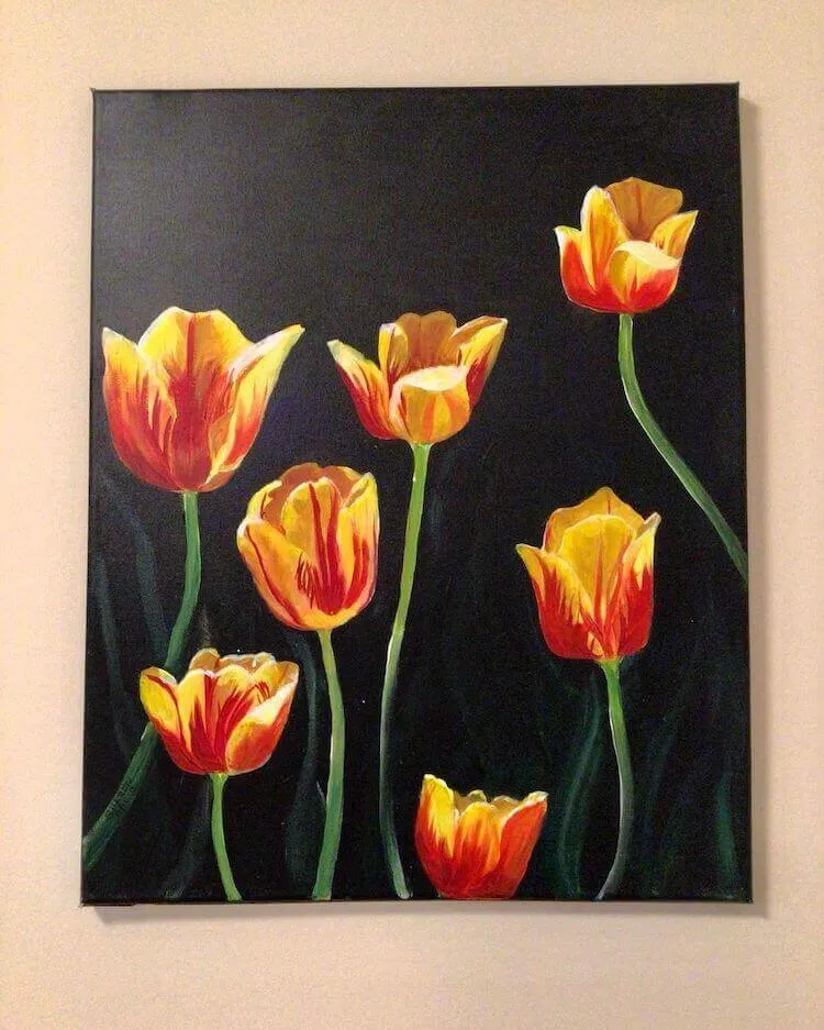Pintura de tulipanes naranjas