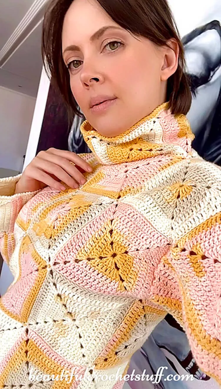плетен на една кука пуловер с жартиери