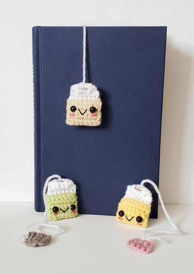 molde de marcador de livros em croché para saquinhos de chá