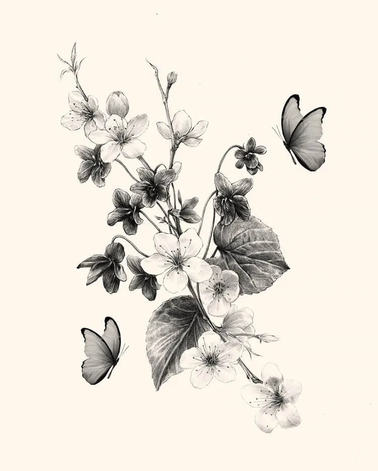 flor de cerezo con mariposas