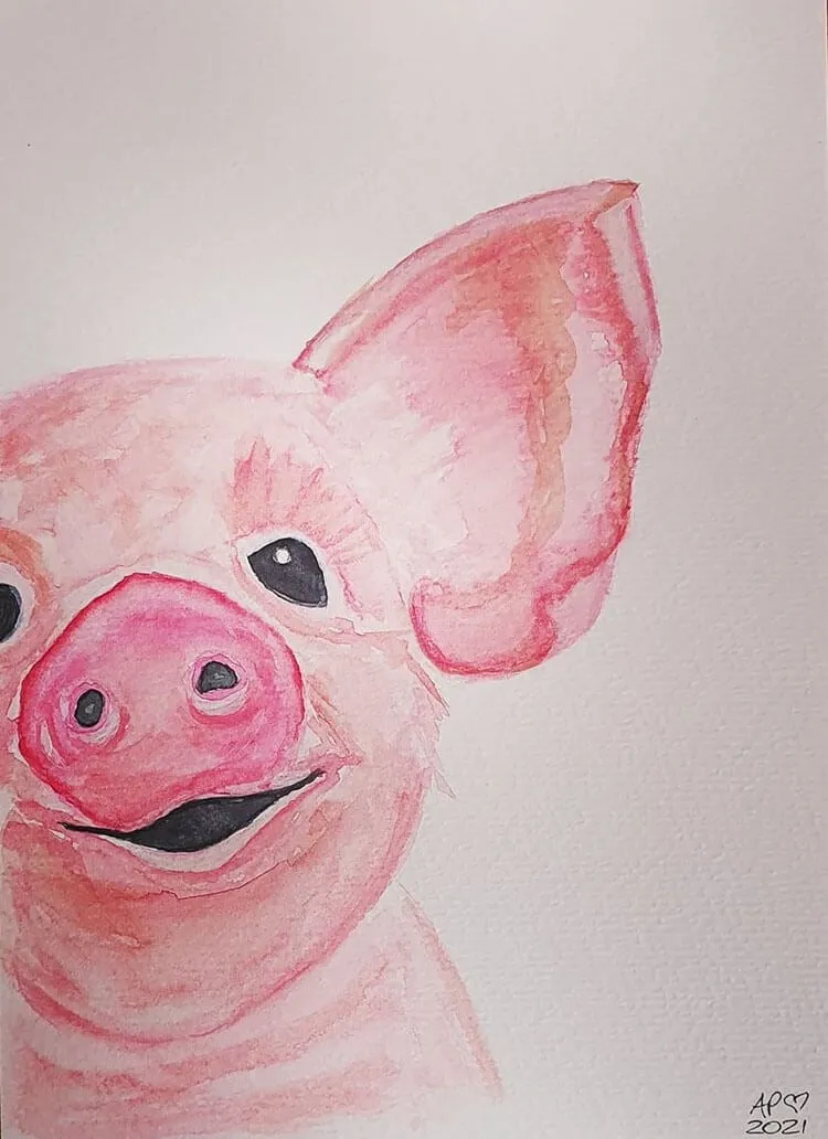 cochon aquarelle rose