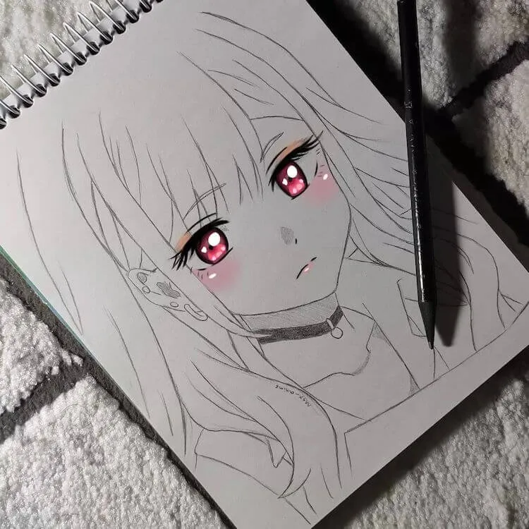 Anime dievča s ružovými očami