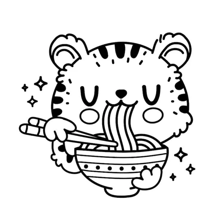 Tiger spiser nudler