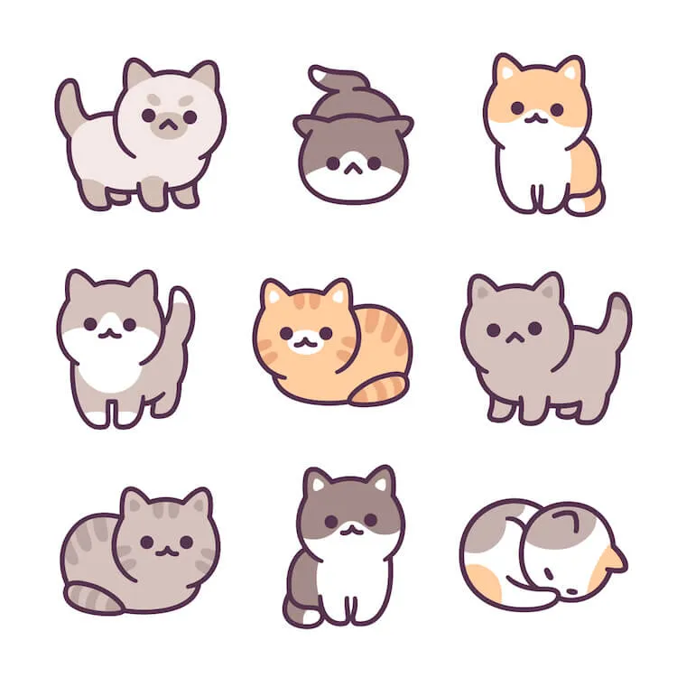 Nueve dibujos de gatos