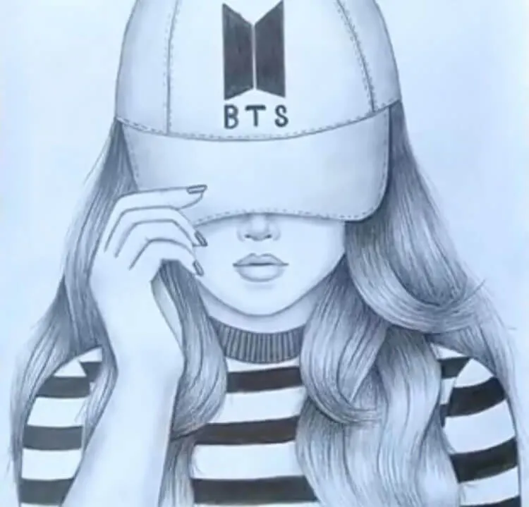dekle s klobukom BTS risanje