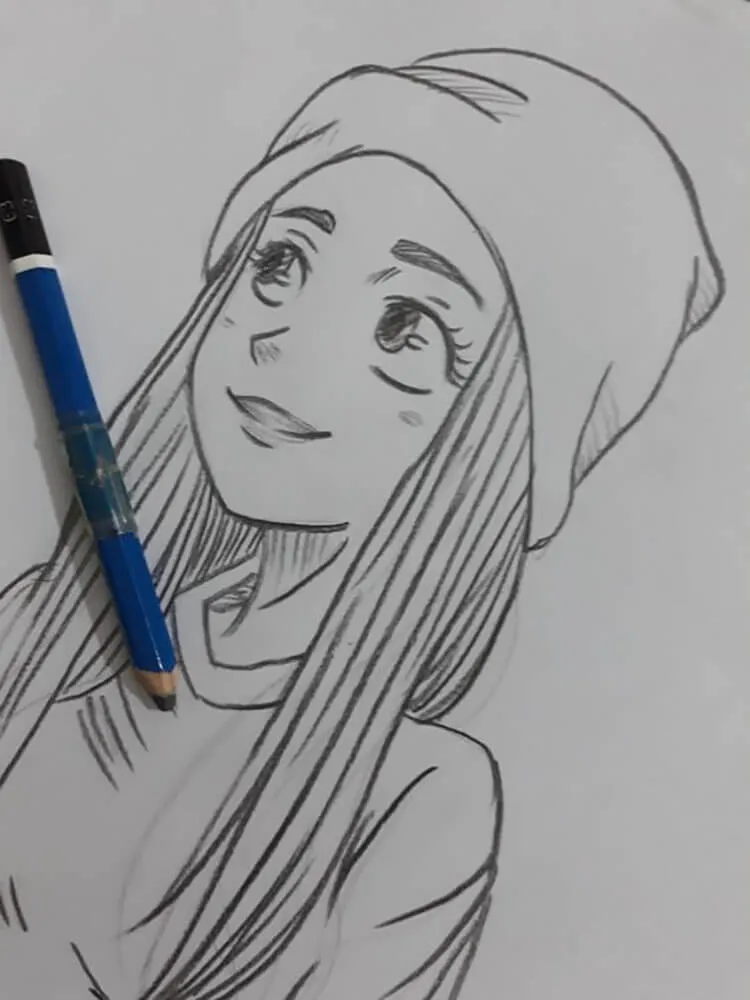 dívka v čepici kresba