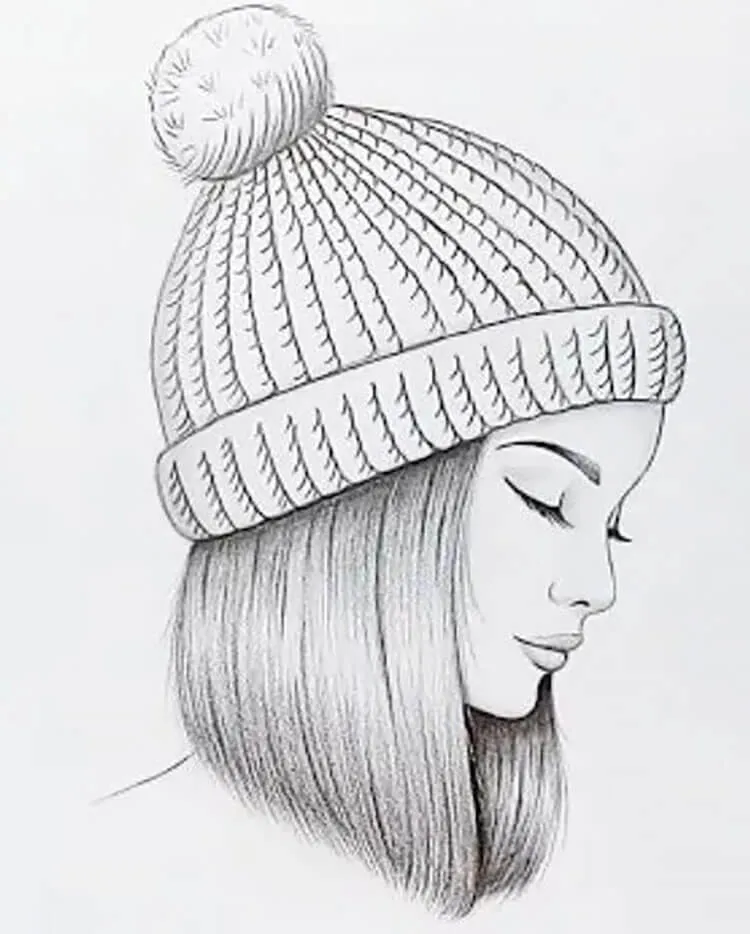 скица на момиче с шапка