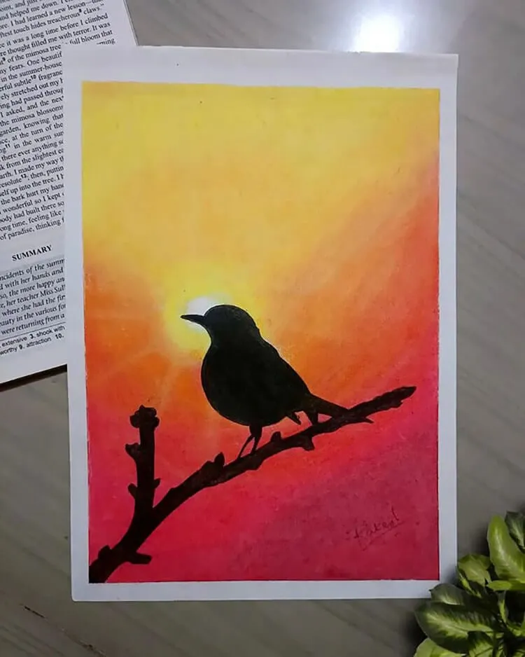 Olejový pastel Vták