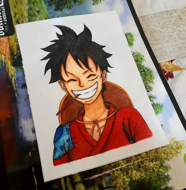tekening van Luffy glimlachend