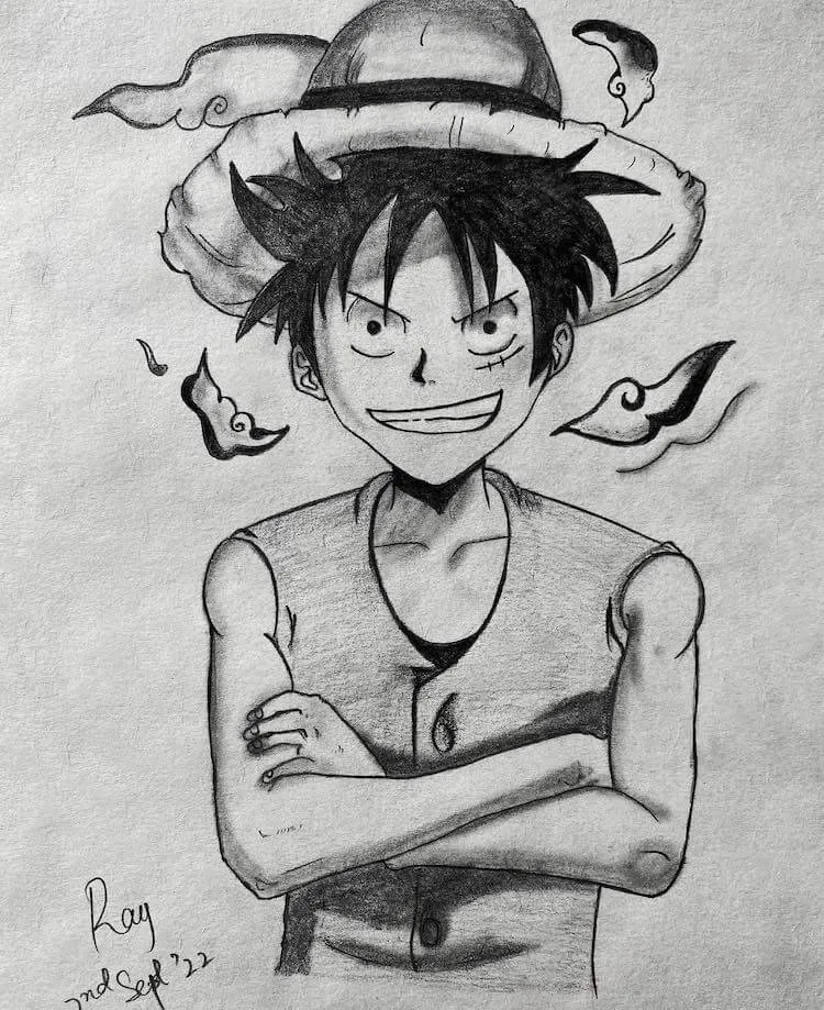 dibujo de Luffy con sombreado