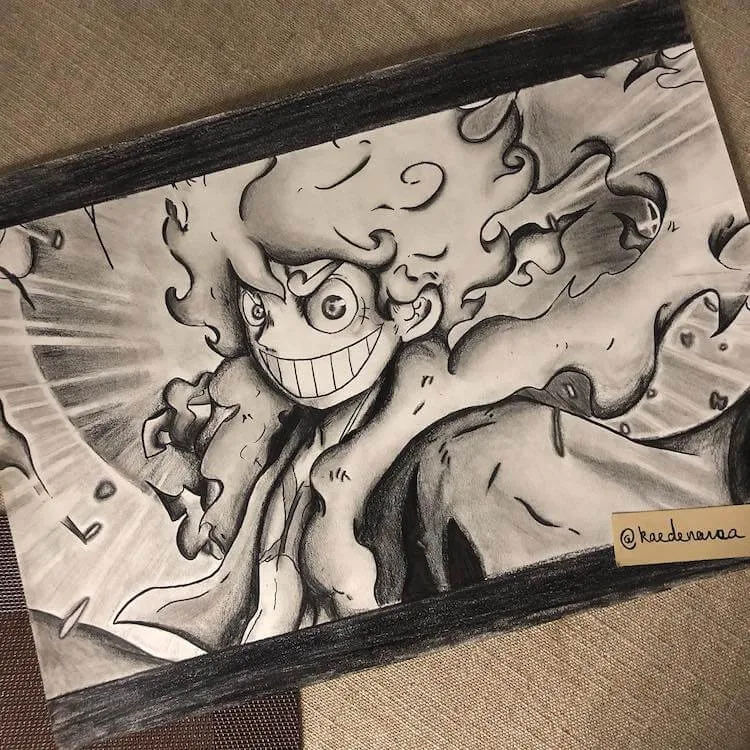 schwarz-weiße Zeichnung von Luffy