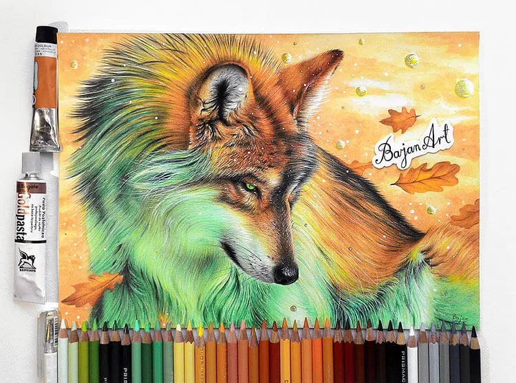 FANTASY-WOLF MIT HERBSTMOTIV