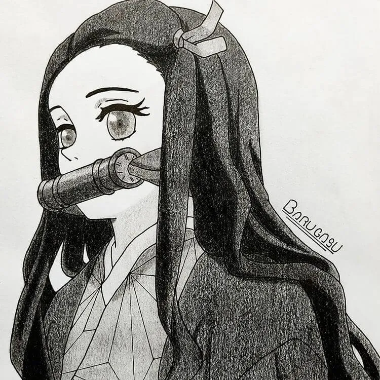 Desenho de Nezuko com bom sombreado