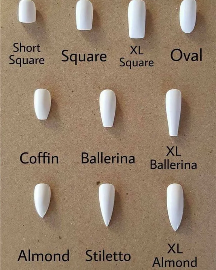 rozdíl mezi tvary nehtů