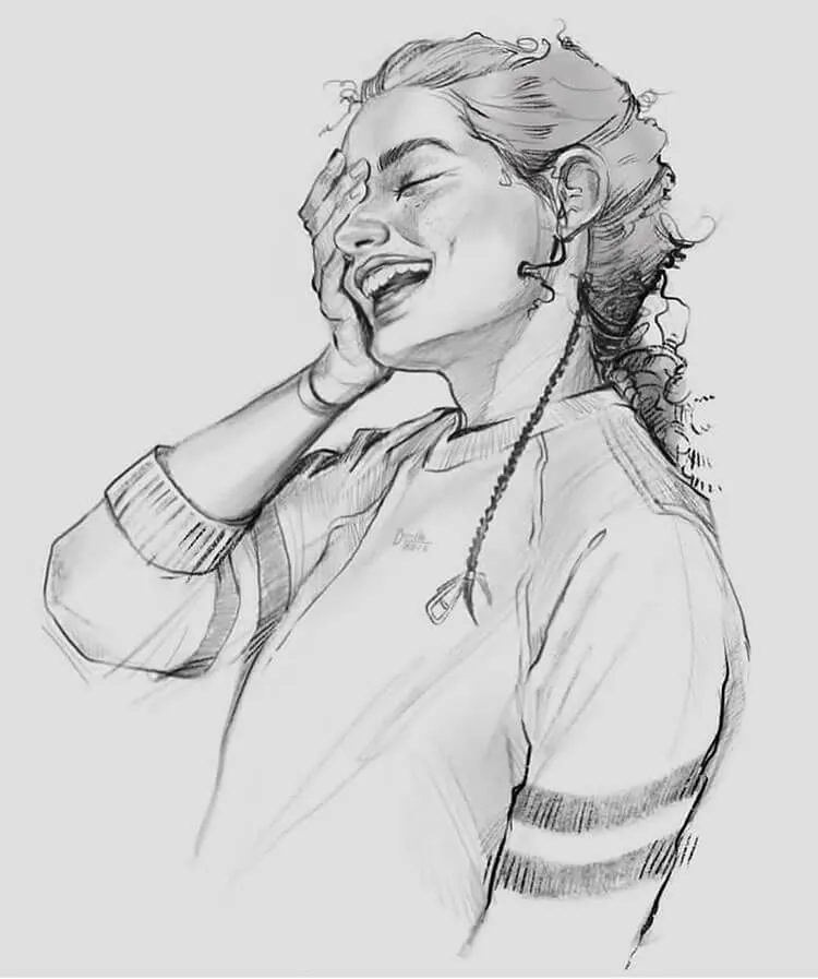 flicka som skrattar ritning
