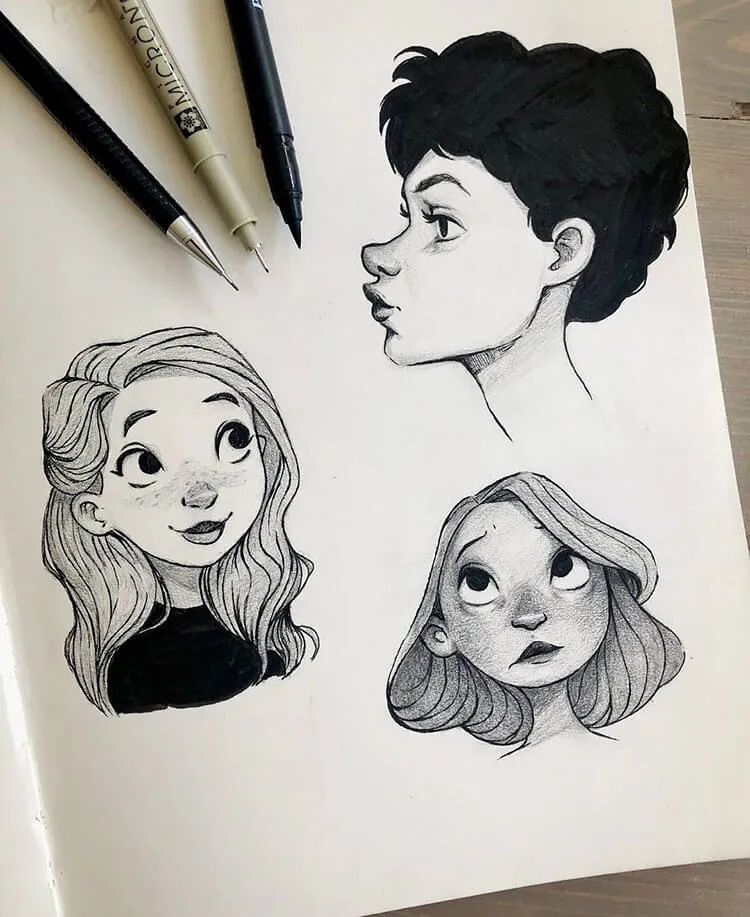 risbe dekliških risanih obrazov