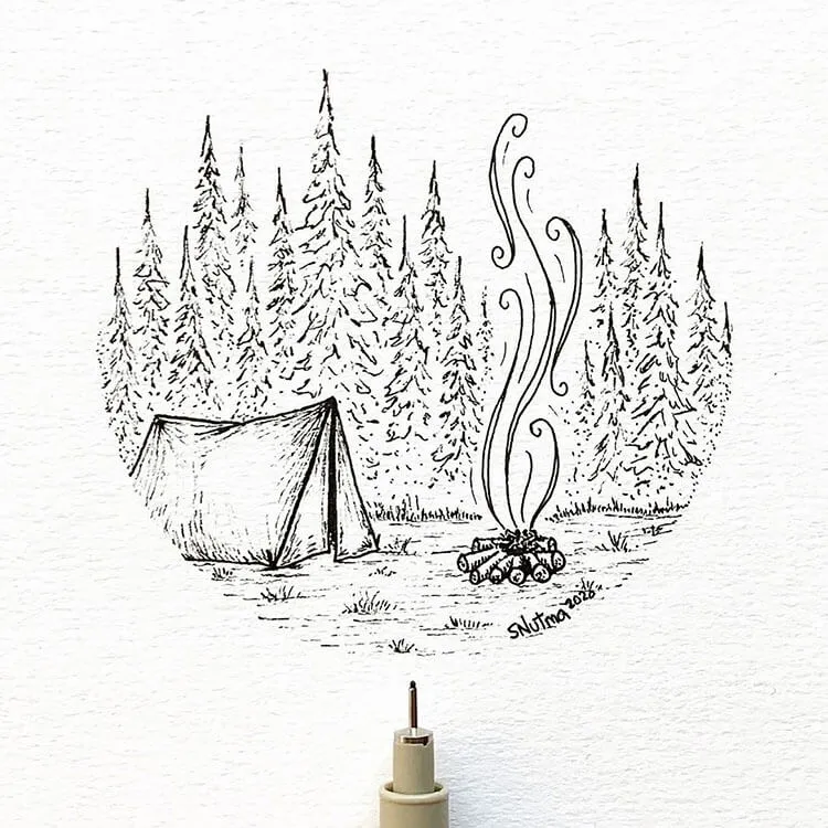 kresba táborového ohňa