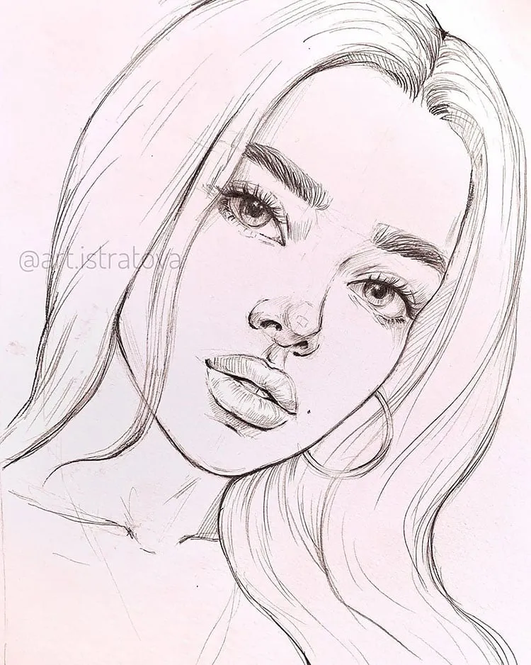 dibujo chica con pelo liso