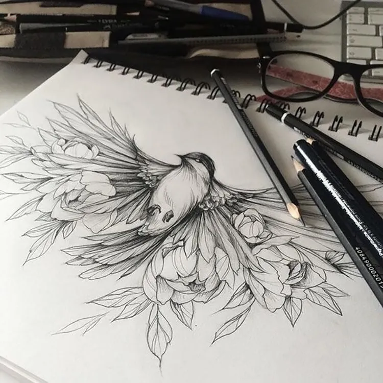 pájaro y flores