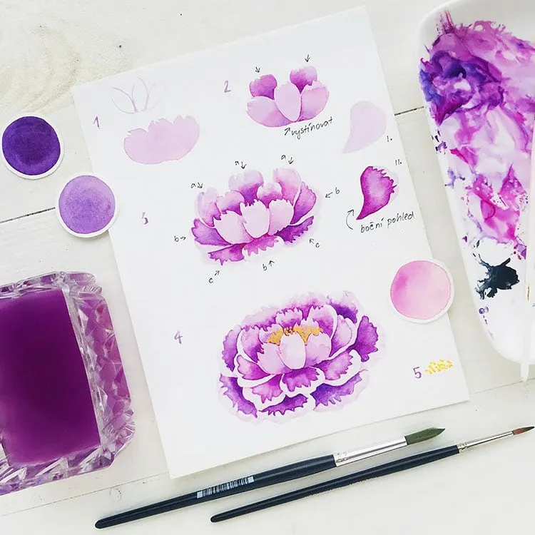 보라색 꽃을 칠하는 방법