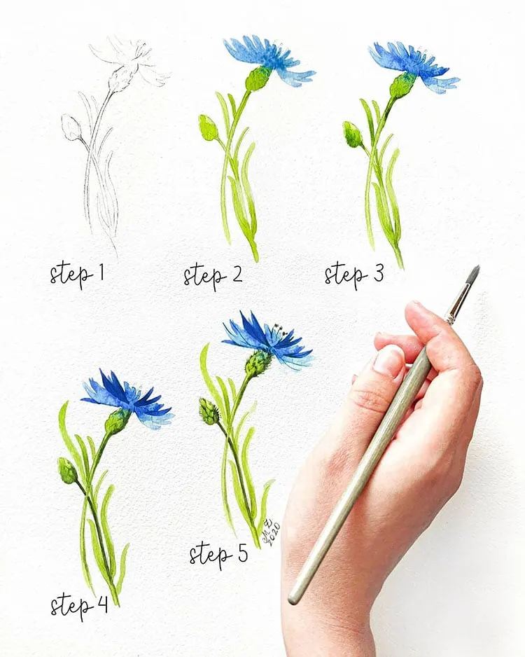 青い花の描き方