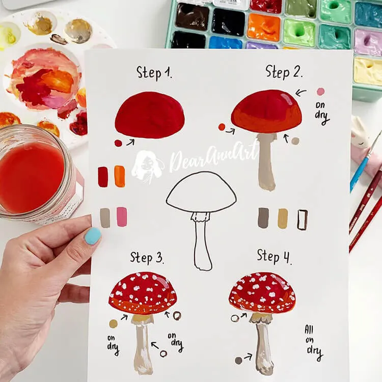 pintura de cogumelos a guache