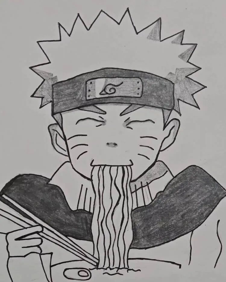 rysunek Naruto jedzącego ramen