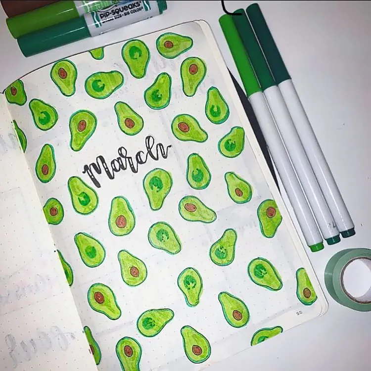 AVOCADOS marcowy bullet journal