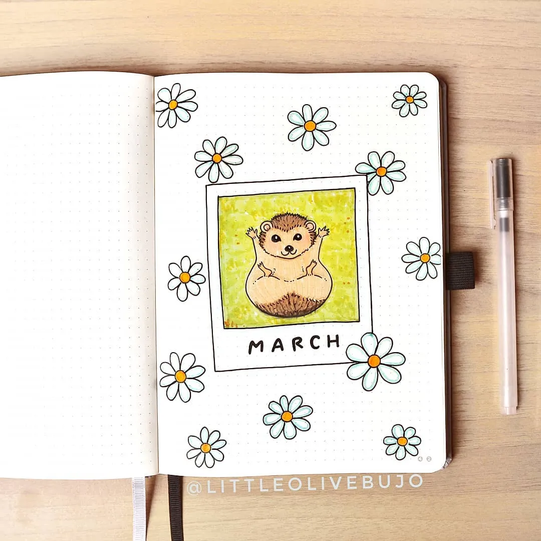HEDGEHOG AND DAISIES mars bullet journal cover