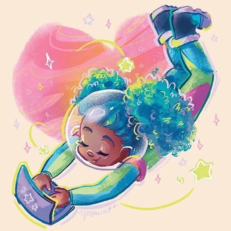 gadis kulit hitam dalam ilustrasi ruang angkasa