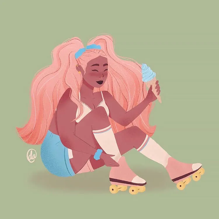 ilustración de una chica negra con patines