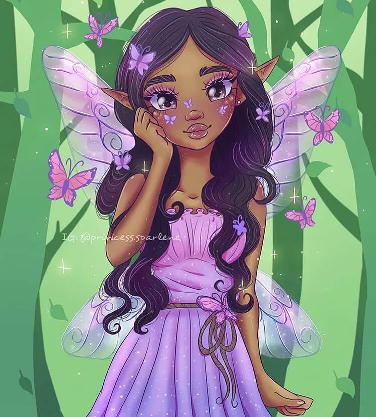 zwart meisje fairy illustratie
