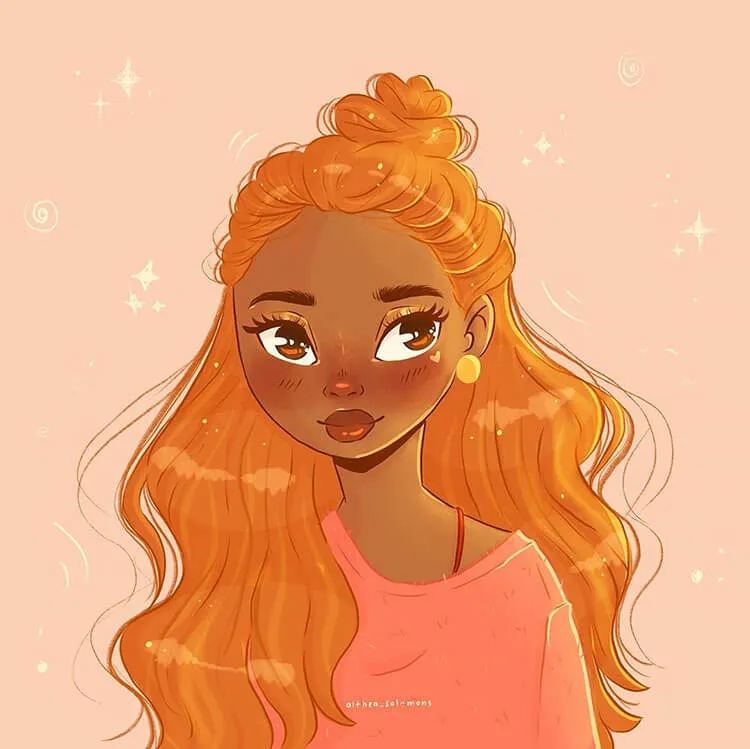 gadis hitam dengan ilustrasi rambut oranye