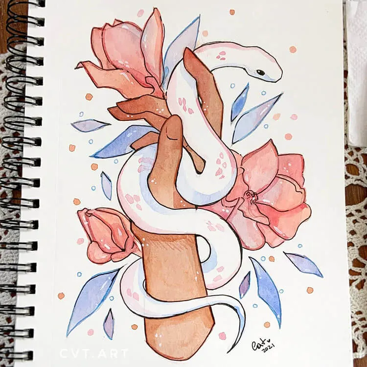 φίδι στο χέρι ζωγραφική