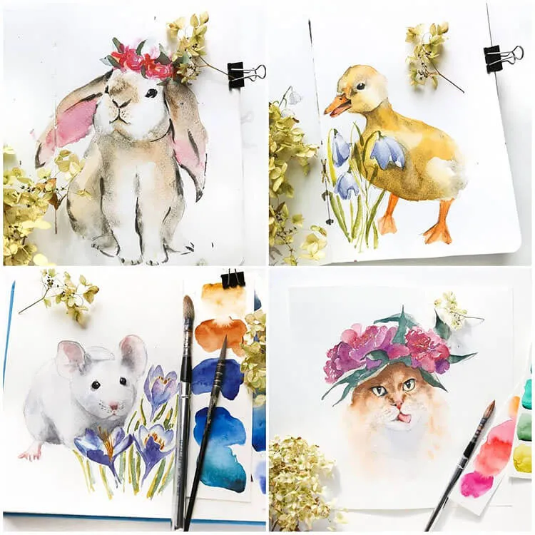 akvarelli eläimet