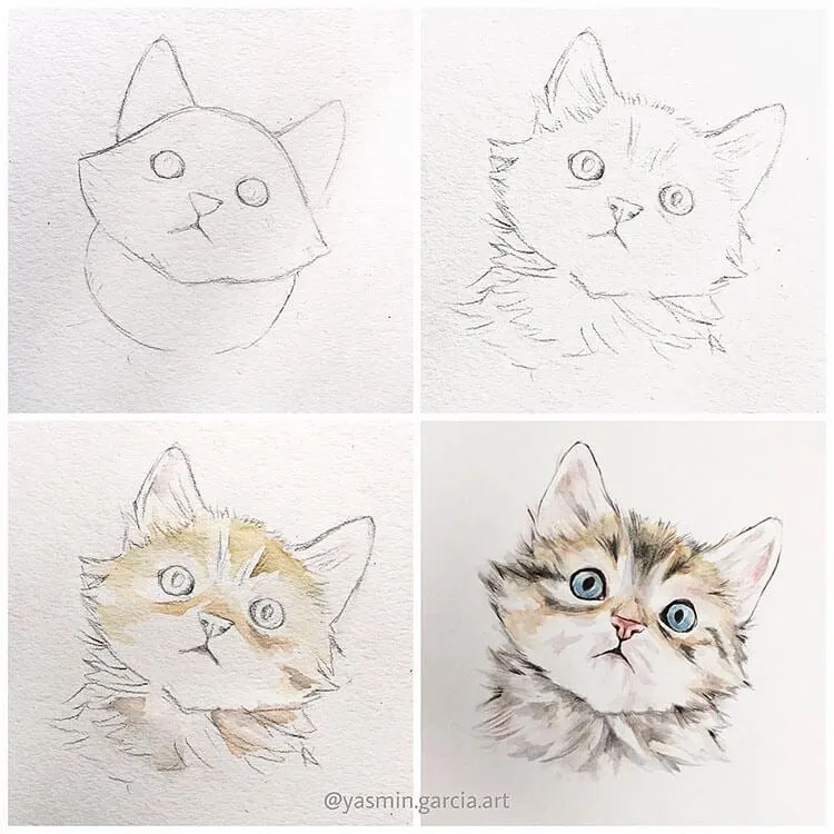 akvarell katt maleri opplæring