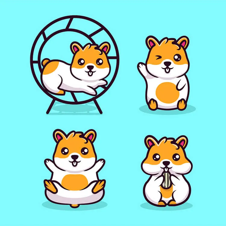 Vier lustige Hamster-Zeichnungen