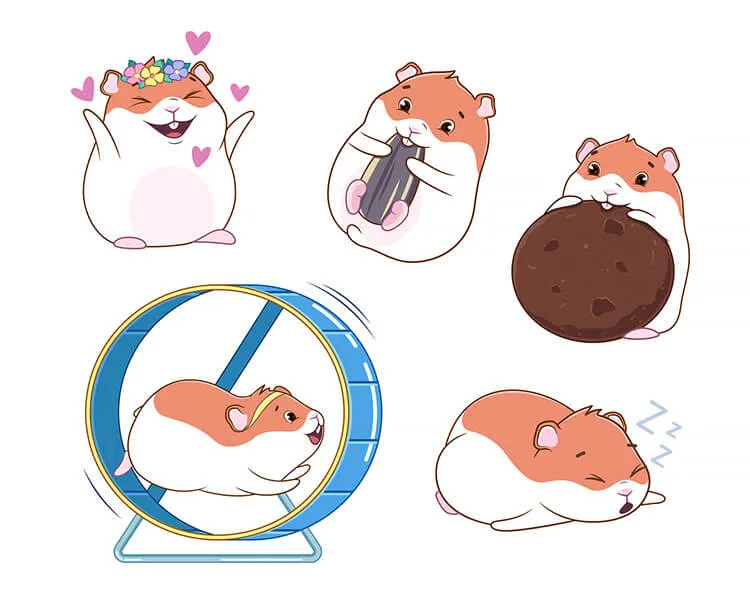 Cinco desenhos de hamster doce