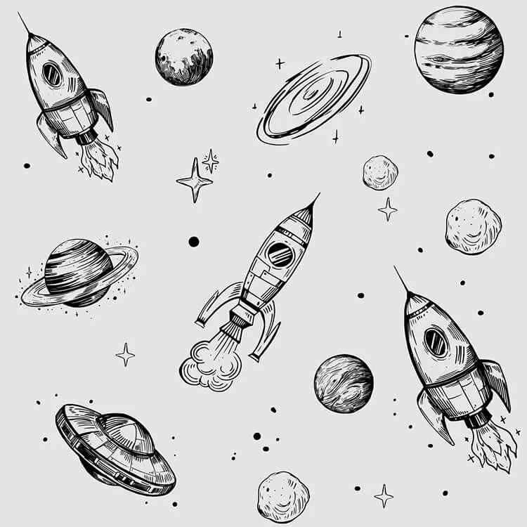 Dibujos de cohetes y planetas