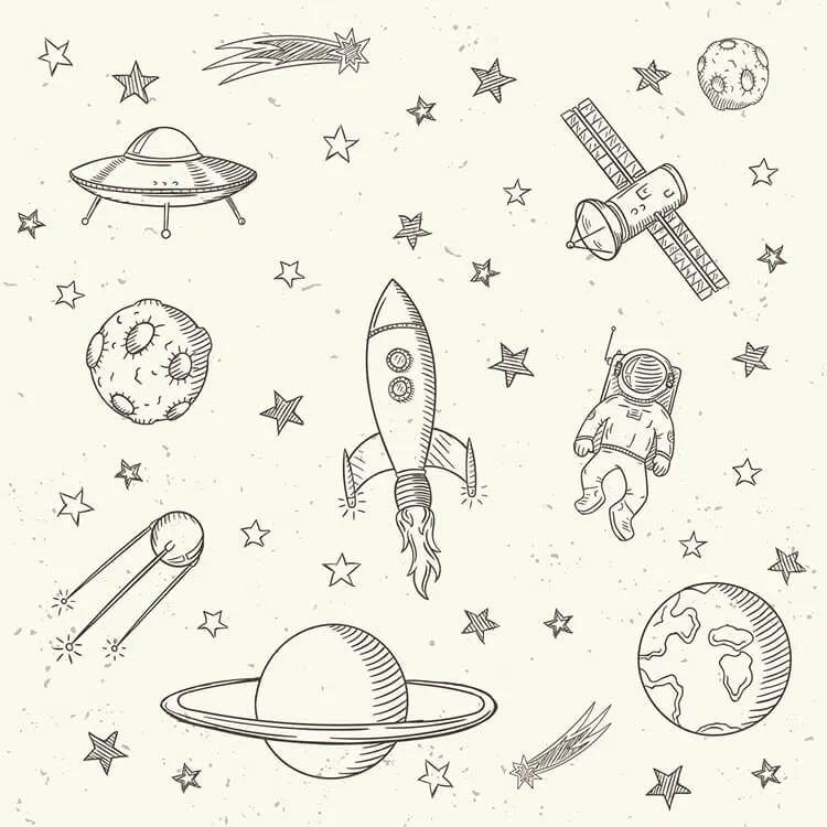 Handritade astronomi Doodles