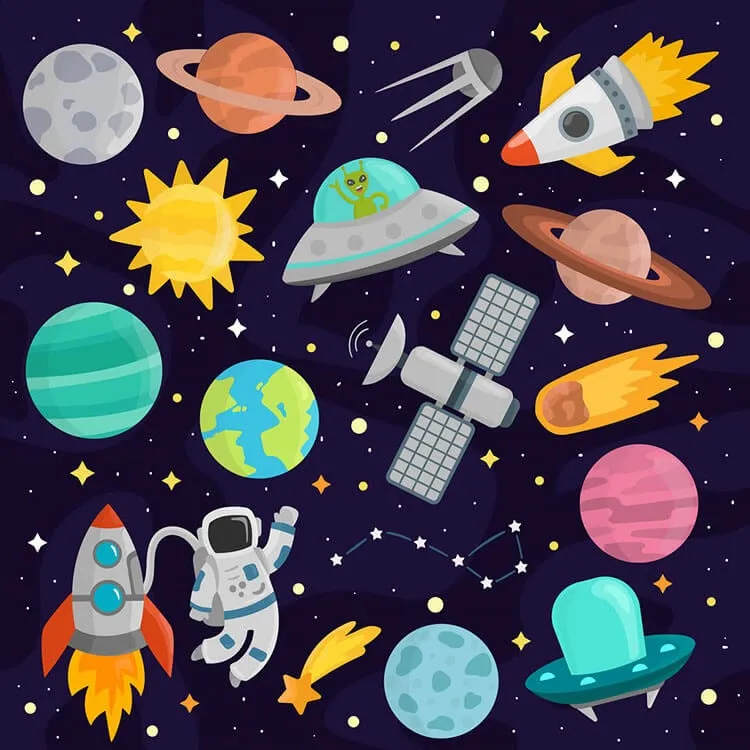 Ilustraciones divertidas del espacio