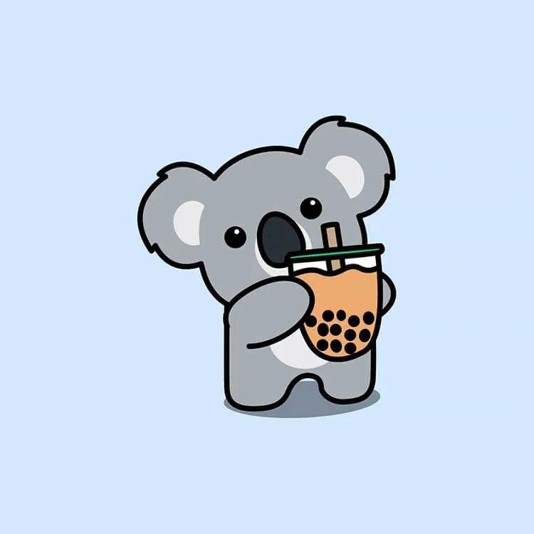Koala avec du thé à bulles
