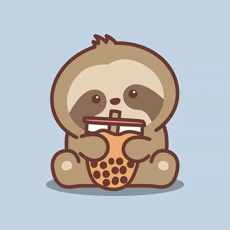 Roztomilý lenochod pijící boba čaj