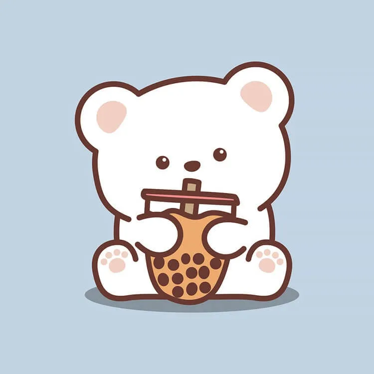 Lední medvěd pije bublinkový čaj