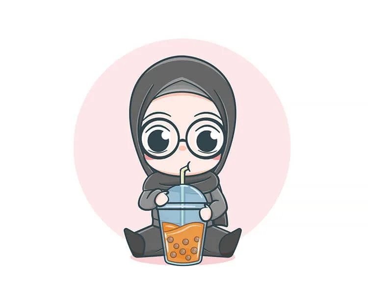 Ragazza musulmana che beve tè Boba